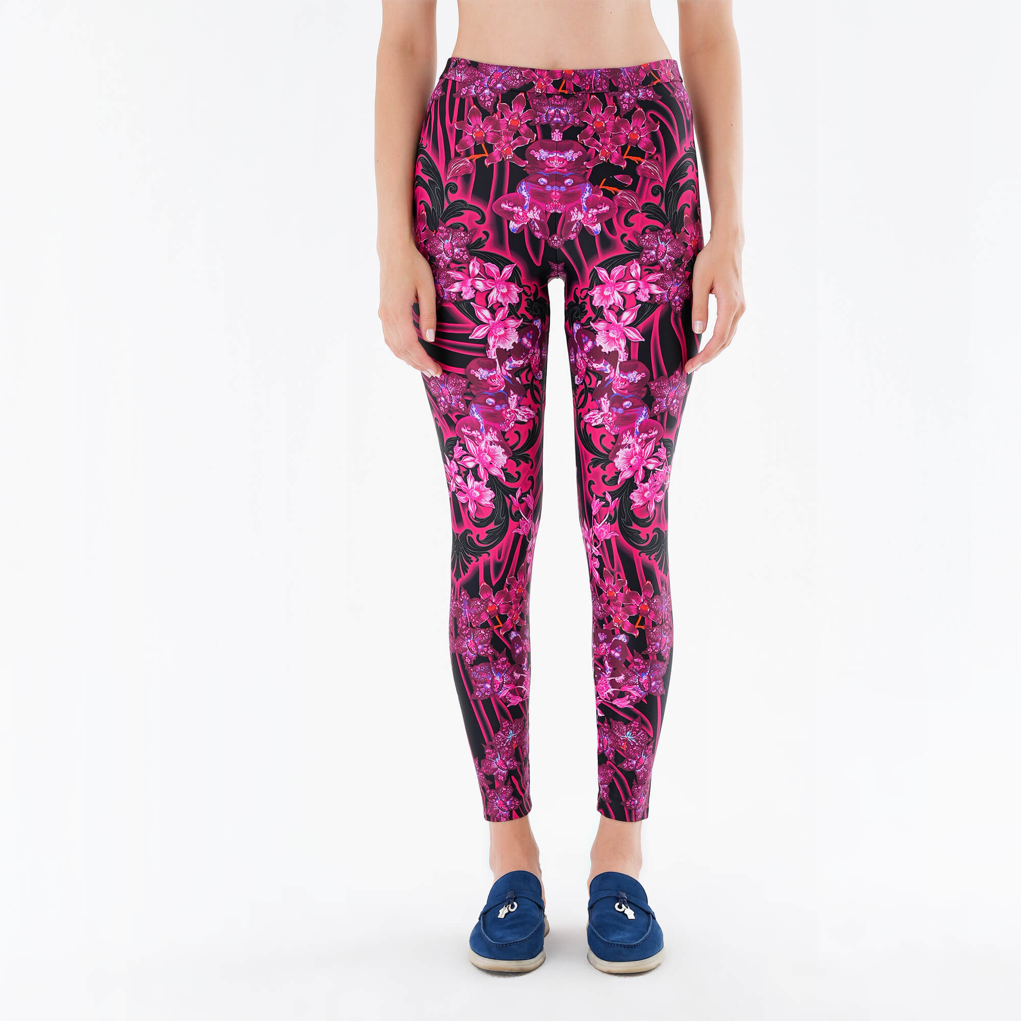 Versace- Fuschia & Black Floral  Printed Leggings IT42